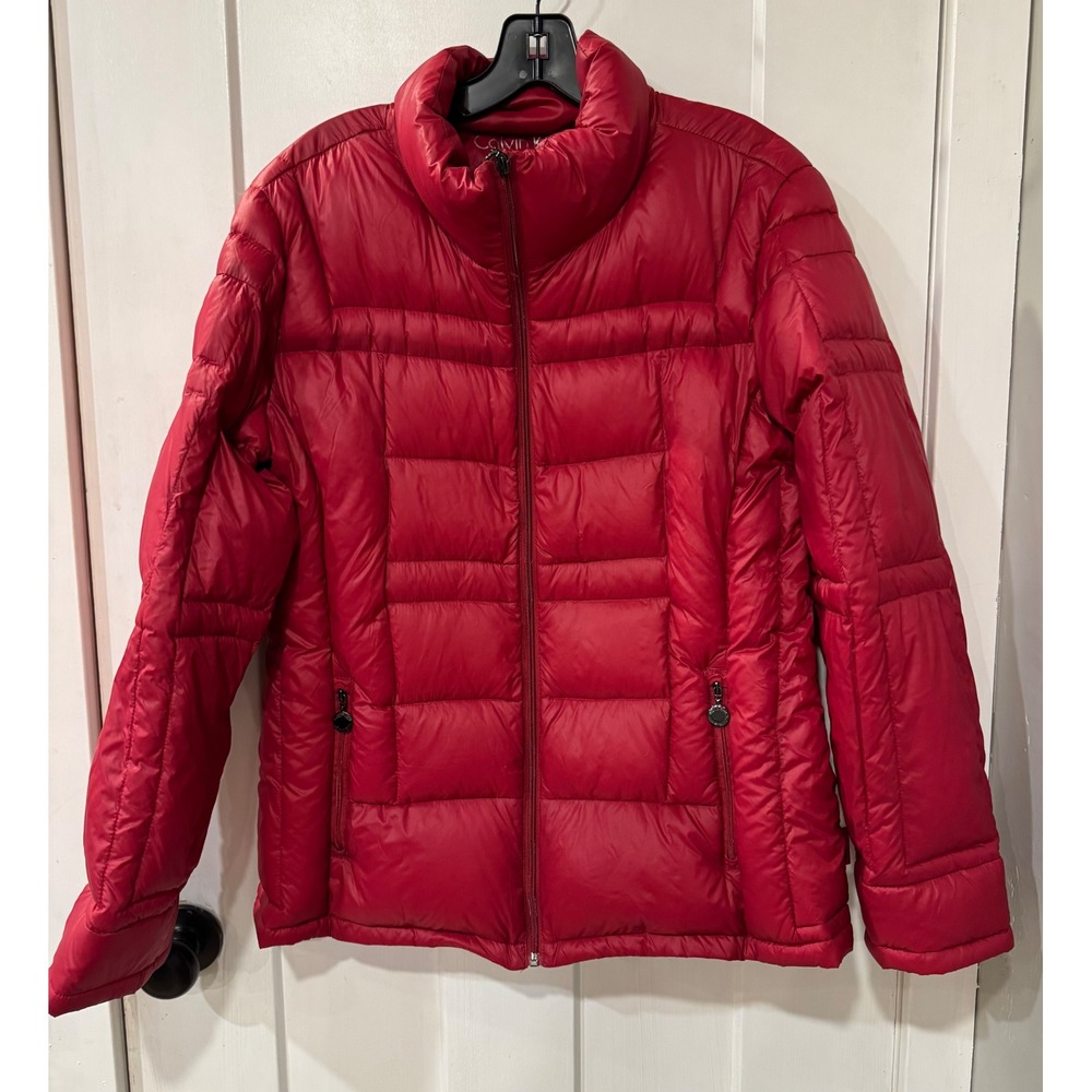 Calvin Klein Womens XL Red Packable Lightweight Premium Down Puffer Jacket